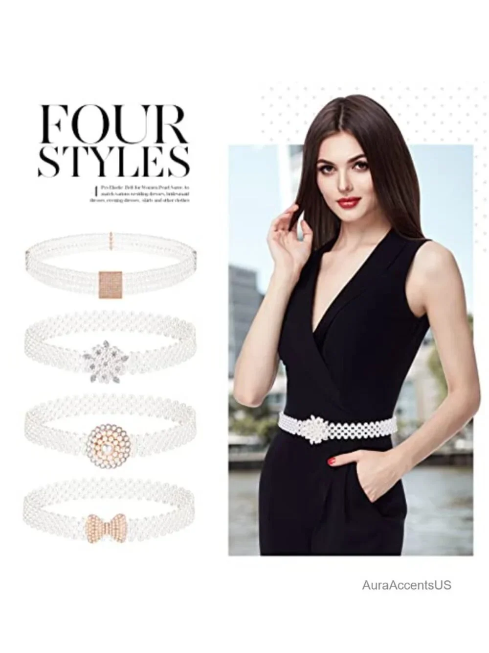 4 Pack Wedding Pearl Belt Rhinestone Bridal Belt Crystal Beaded Waistband
